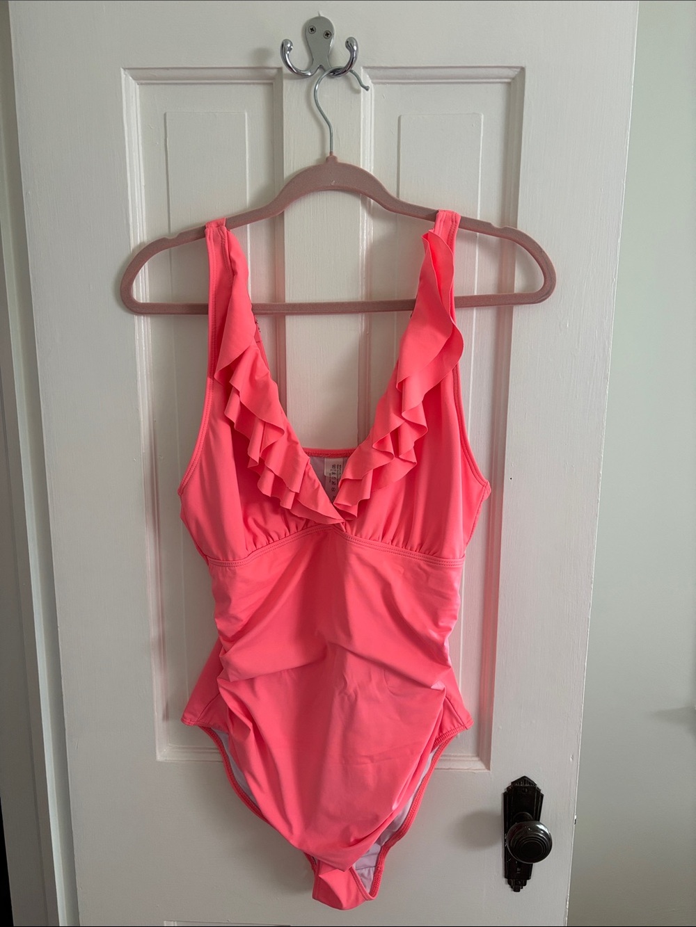 IKEA Neon Coral Ruffled V-Neck One-Piece Swimsuit